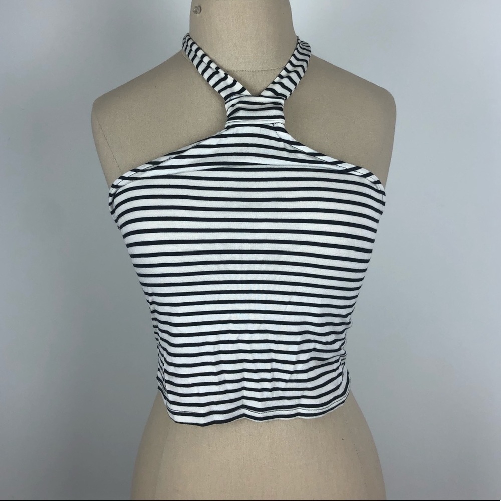 Mimi Chica Black and White Crop Top Stripe